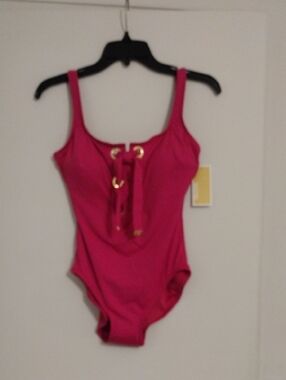 Michael Kors Fuchsia Lace-Up One-Piece Swimsuit